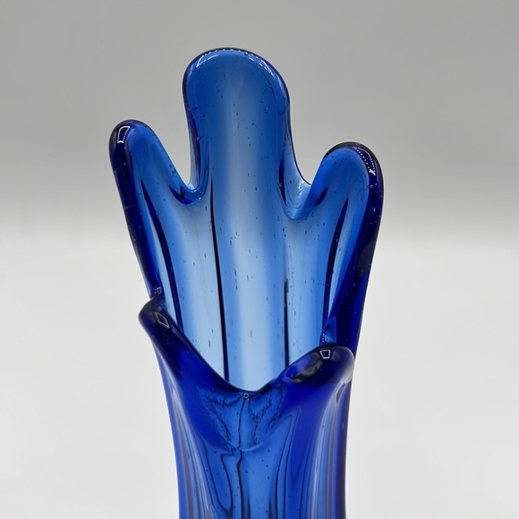 Vintage MCM 5 Finger Cobalt Blue Glass Swung Vase - Picture 4 of 12